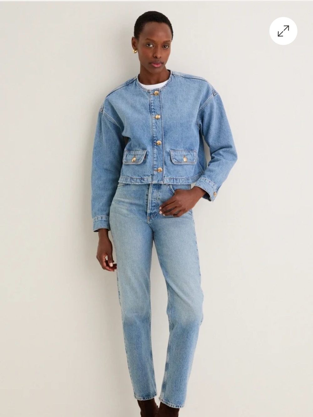 Tuckernuck- Anine Bing Light Blue Denim Jacket with Gold Buttons - Picture 8 of 9
